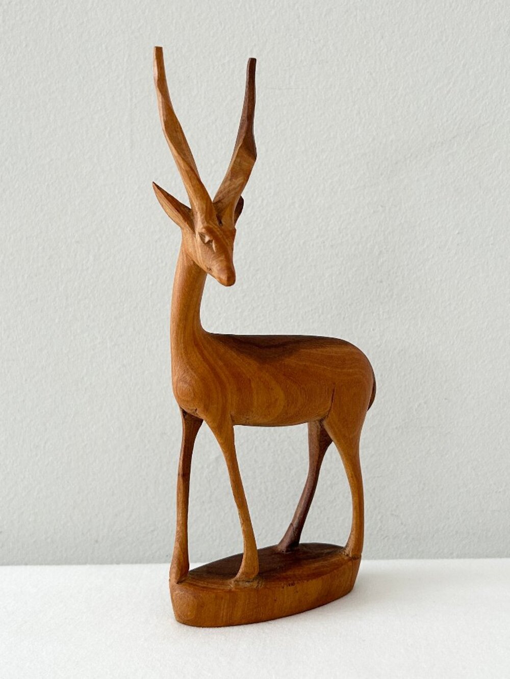 Vintage Wood Gazelle Impala Figurine Hand Carved Antelope Sculpture Teak MCM 8”